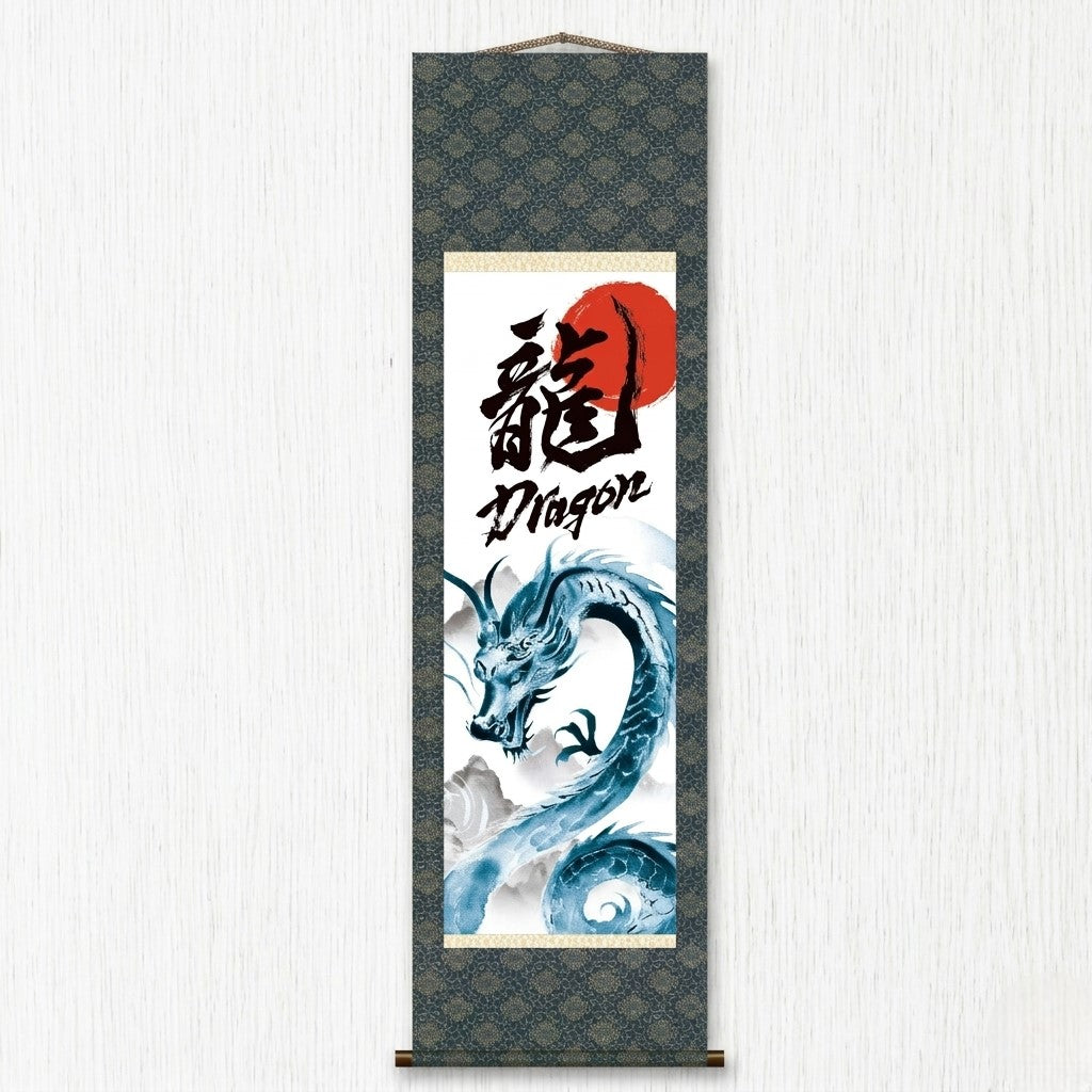 Pendurador de Parede Kakemono Dragão Japonês – Dragão Azul Ascendente