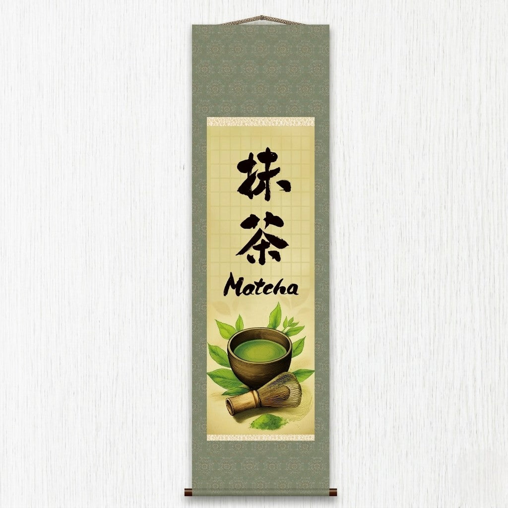 Pendurador de Parede Kakemono de Matcha Japonês – Batedor de Matcha e Cerimônia do Chá 